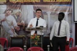 One of the students of Menorah preaching in an evangelistic campaign in India (2018)